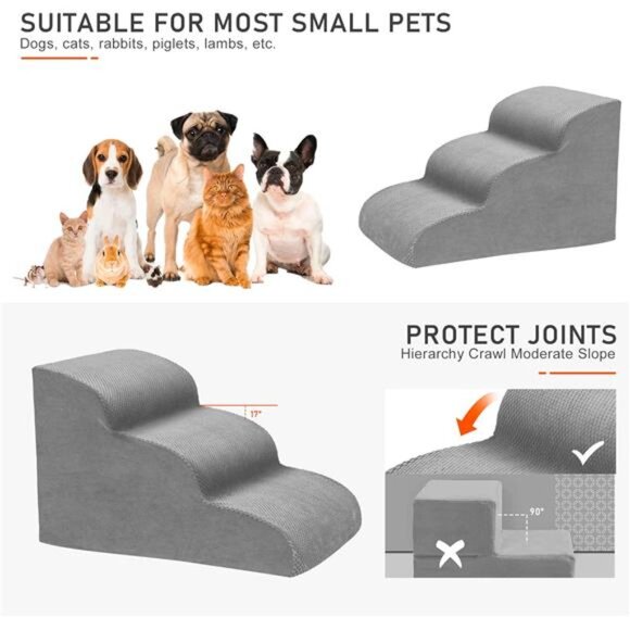 Dog Stairs for Small Dogs,3 Tiers High Density Foam Dog Ramp,Extra Wide Non-Slip - Picture 6 of 8